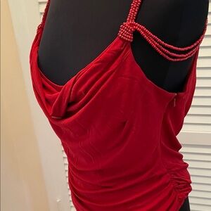 New Carmen Marc Valvo Collection Scarlet Knotted Strap Camisole  top with Lining